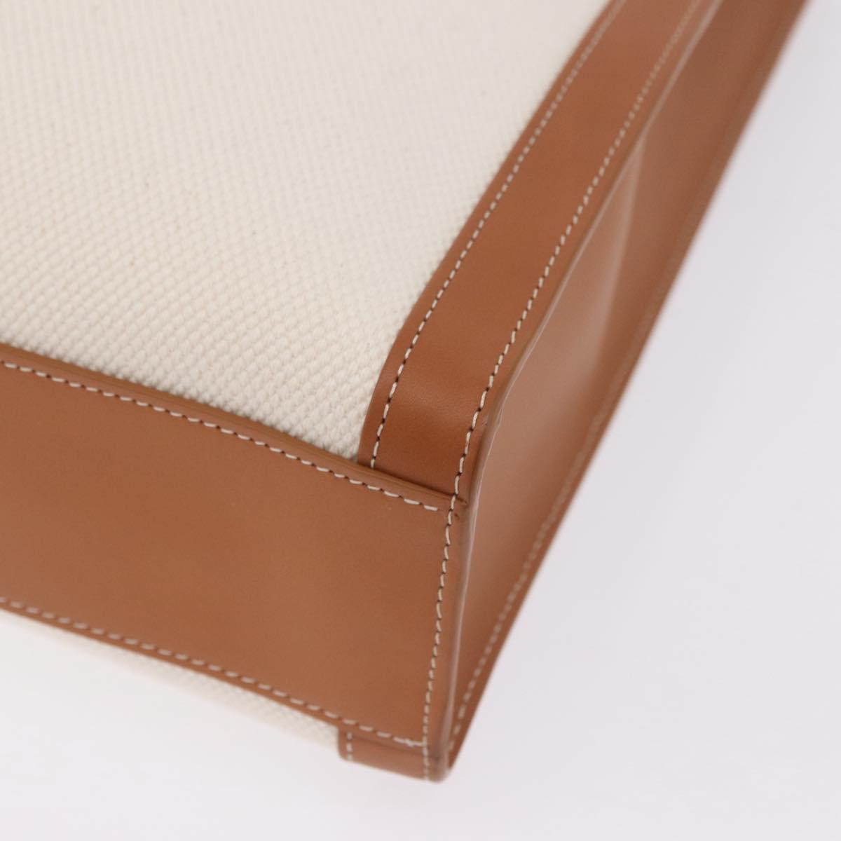 CELINE Vertical Cabas Large Hand Bag Canvas Ivory Gold Tone Auth BA16270M