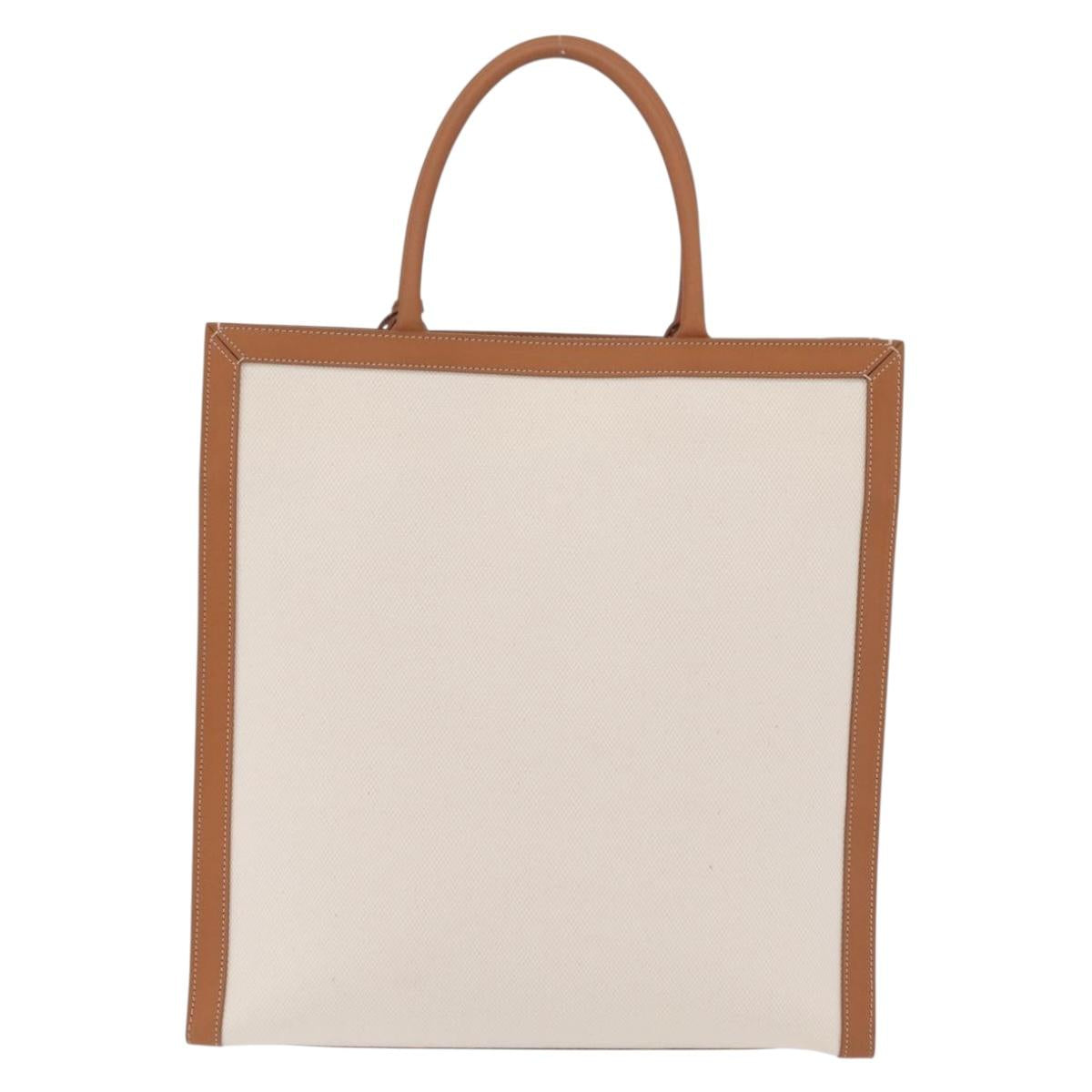 CELINE Vertical Cabas Large Hand Bag Canvas Ivory Gold Tone Auth BA16270M