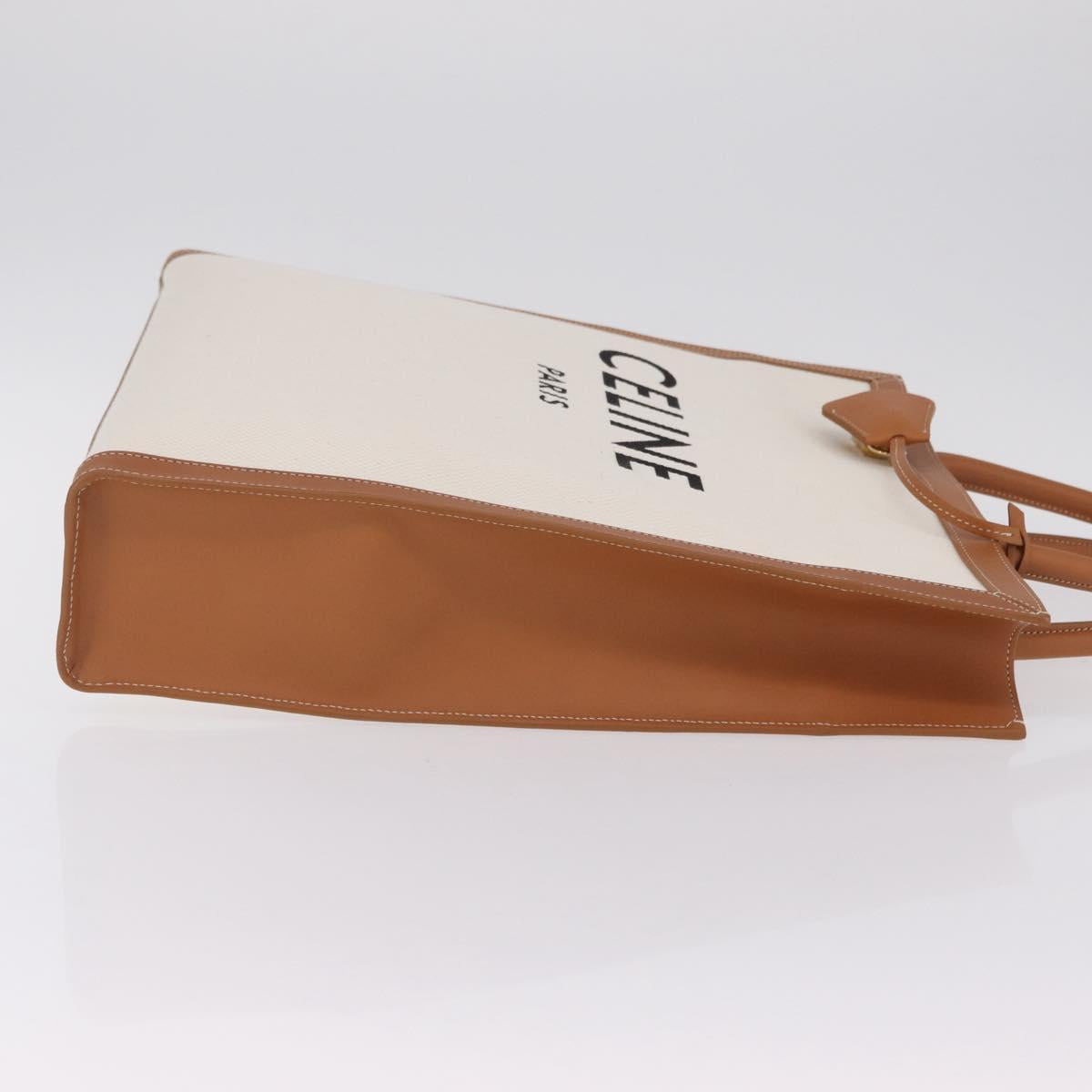 CELINE Vertical Cabas Large Hand Bag Canvas Ivory Gold Tone Auth BA16270M
