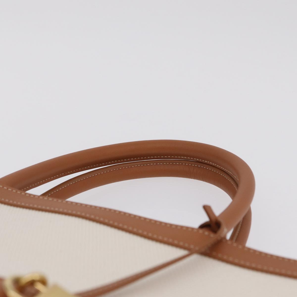 CELINE Vertical Cabas Large Hand Bag Canvas Ivory Gold Tone Auth BA16270M