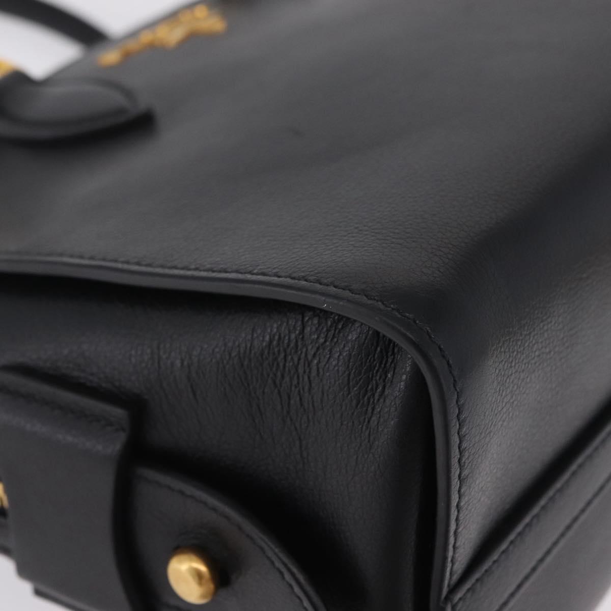 PRADA Hand Bag Leather Black Gold Tone Auth BA16274A