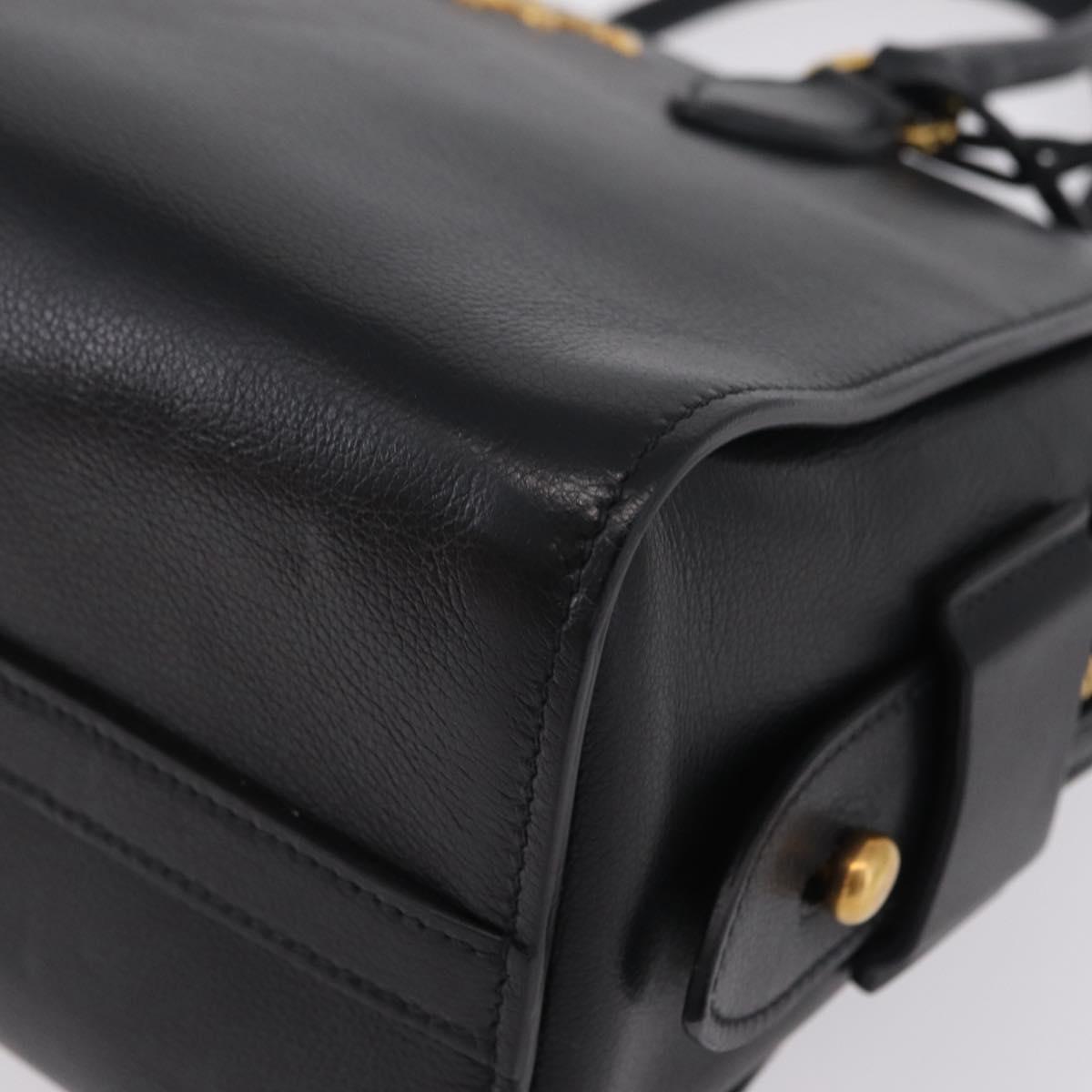 PRADA Hand Bag Leather Black Gold Tone Auth BA16274A