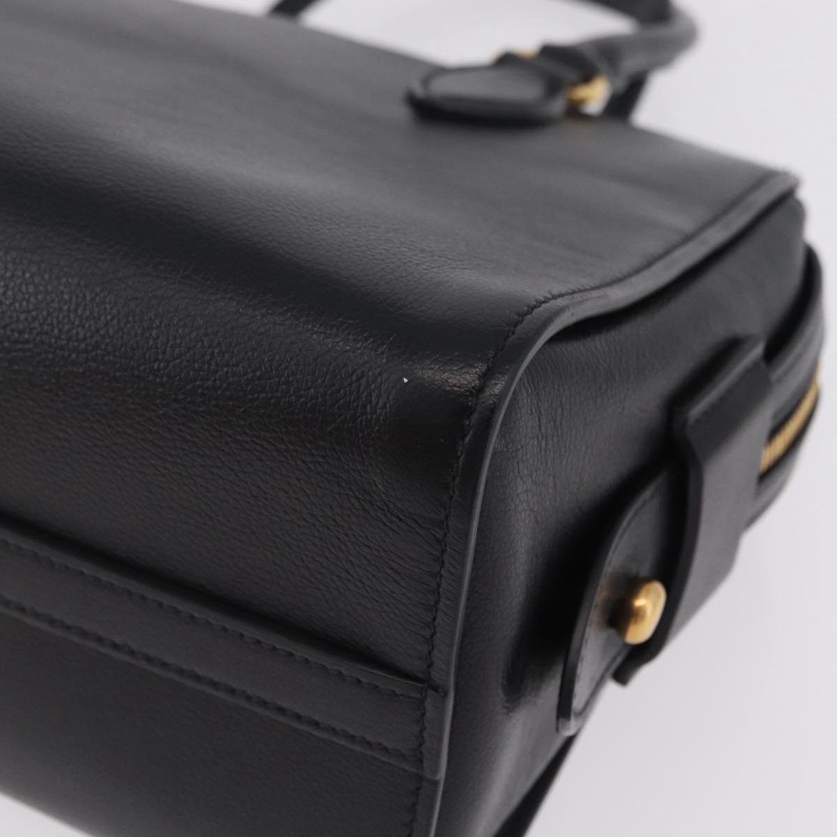 PRADA Hand Bag Leather Black Gold Tone Auth BA16274A