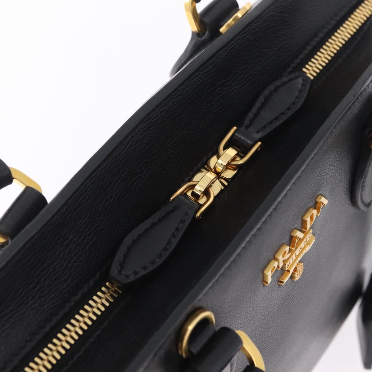PRADA Hand Bag Leather Black Gold Tone Auth BA16274A