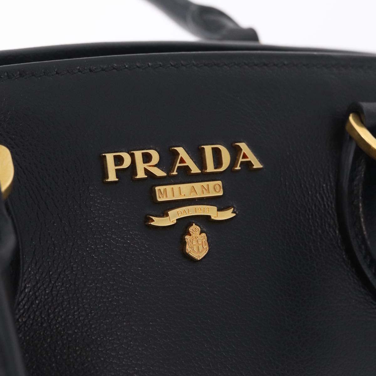 PRADA Hand Bag Leather Black Gold Tone Auth BA16274A