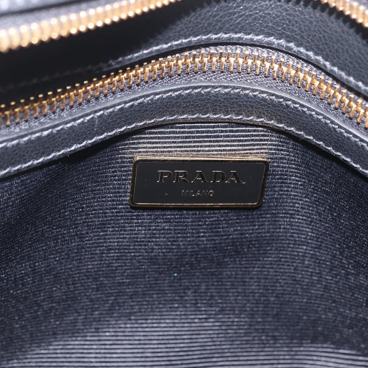 PRADA Hand Bag Leather Black Gold Tone Auth BA16274A