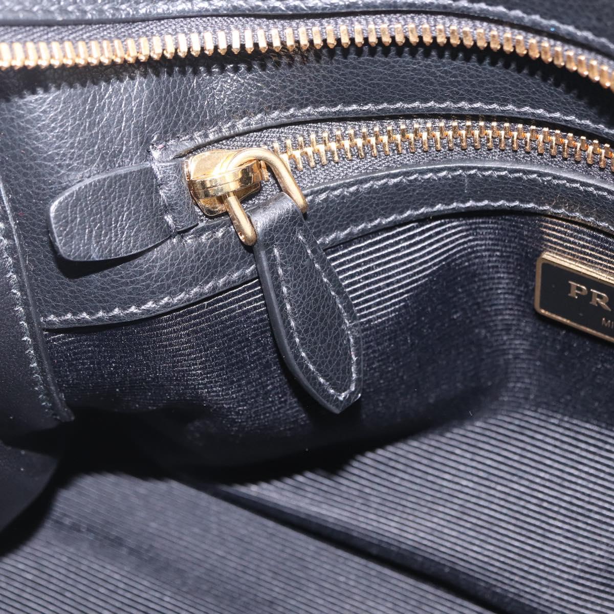 PRADA Hand Bag Leather Black Gold Tone Auth BA16274A