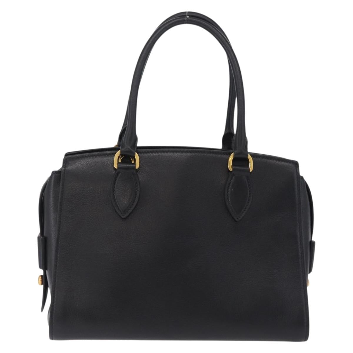 PRADA Hand Bag Leather Black Gold Tone Auth BA16274A