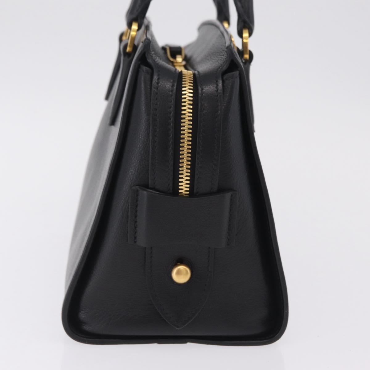 PRADA Hand Bag Leather Black Gold Tone Auth BA16274A