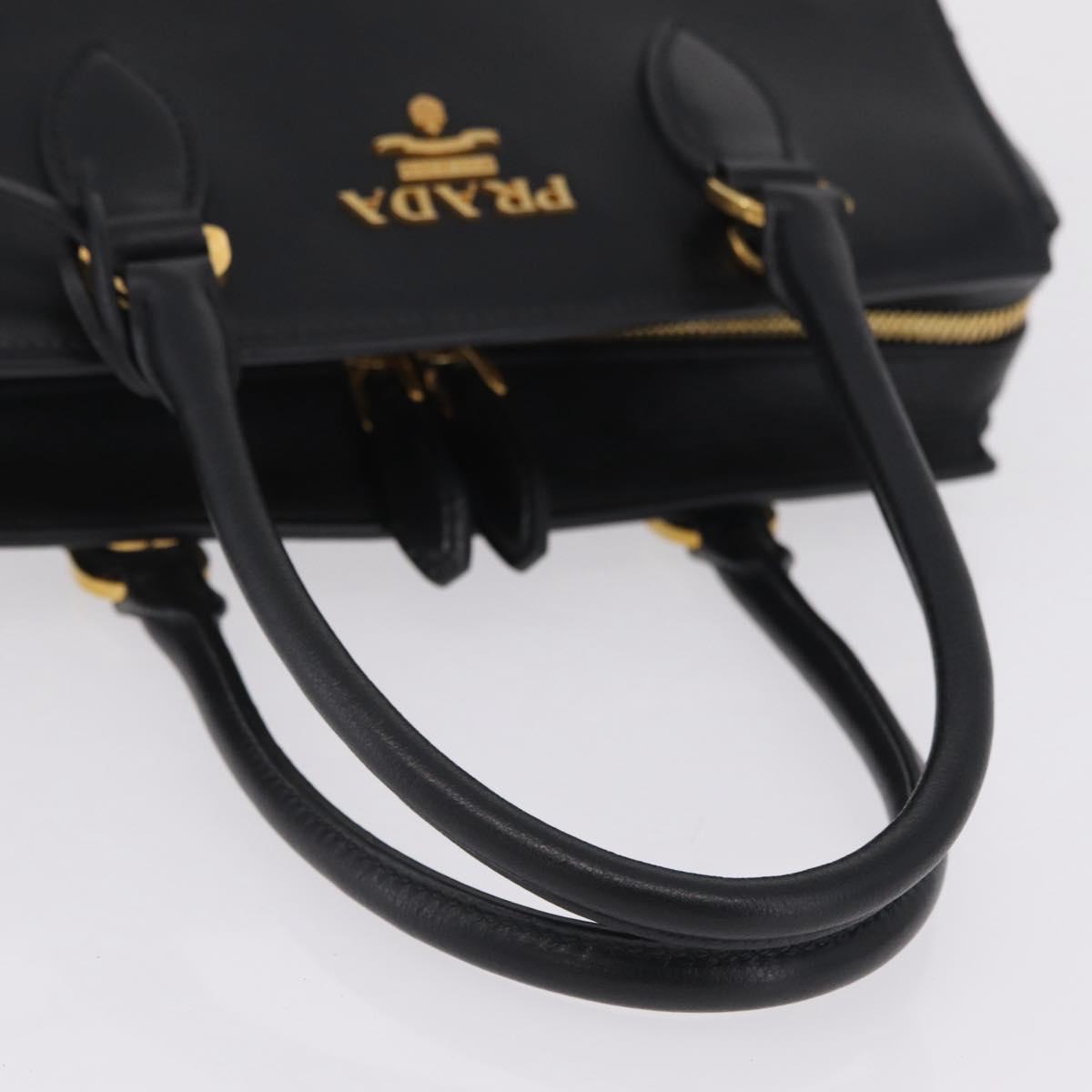 PRADA Hand Bag Leather Black Gold Tone Auth BA16274A
