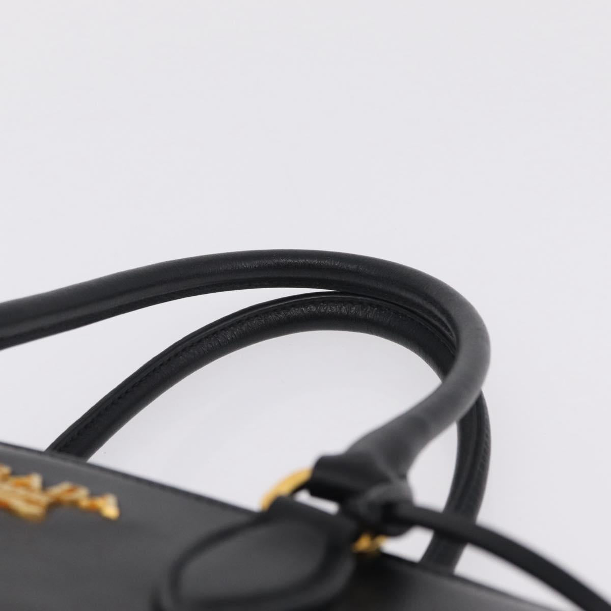 PRADA Hand Bag Leather Black Gold Tone Auth BA16274A