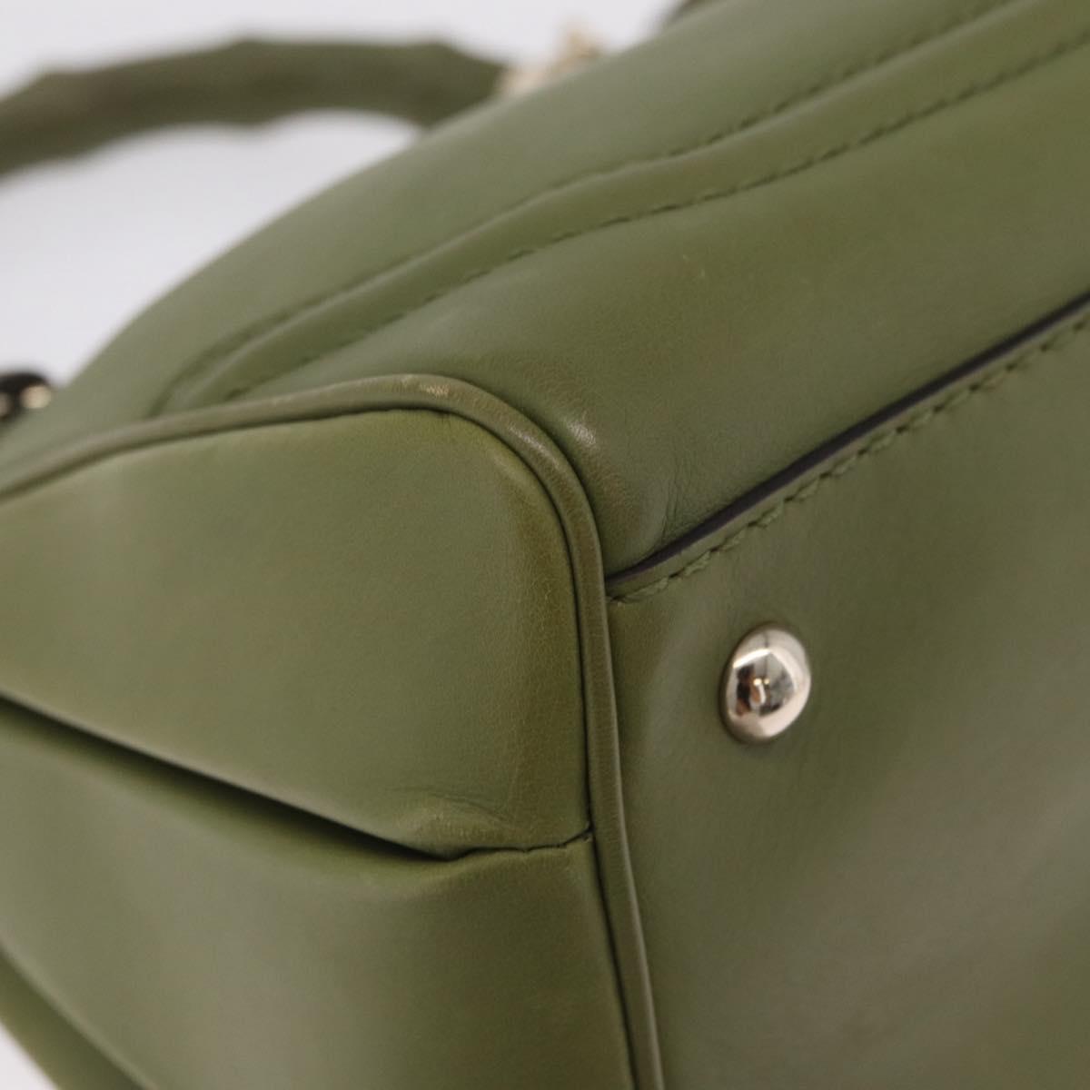 GUCCI Bamboo Hand Bag Leather 2way Khaki Gold Tone 308385 Auth BA16277A