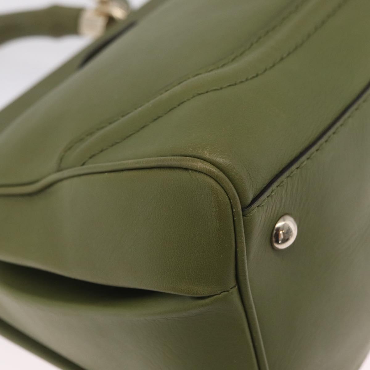 GUCCI Bamboo Hand Bag Leather 2way Khaki Gold Tone 308385 Auth BA16277A