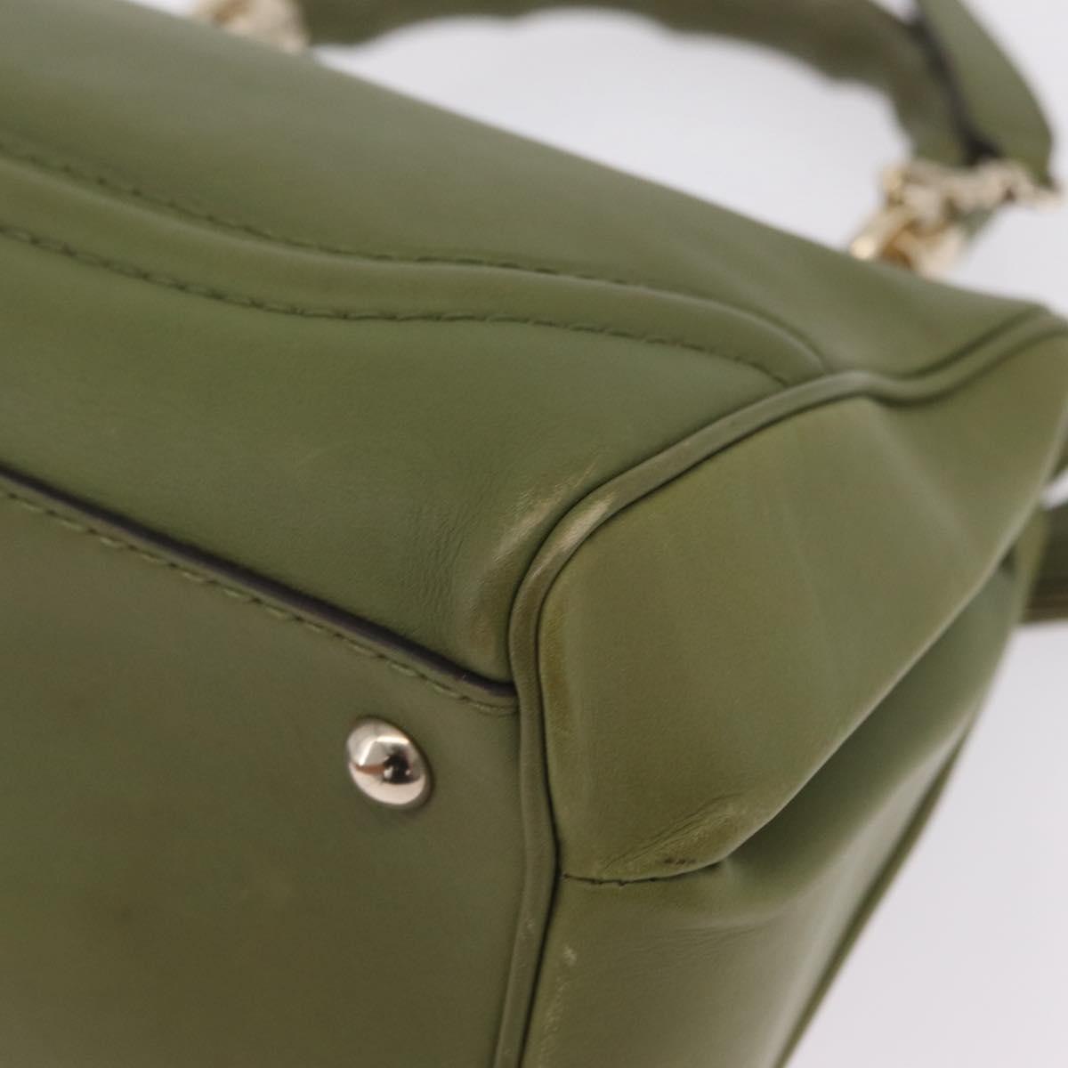 GUCCI Bamboo Hand Bag Leather 2way Khaki Gold Tone 308385 Auth BA16277A