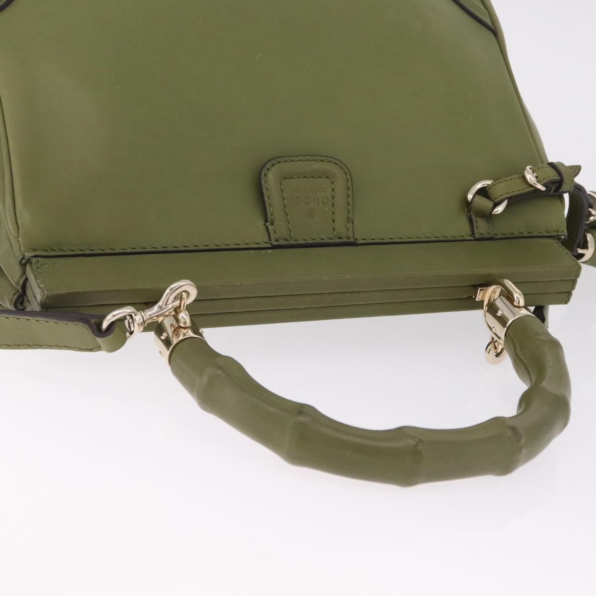 GUCCI Bamboo Hand Bag Leather 2way Khaki Gold Tone 308385 Auth BA16277A