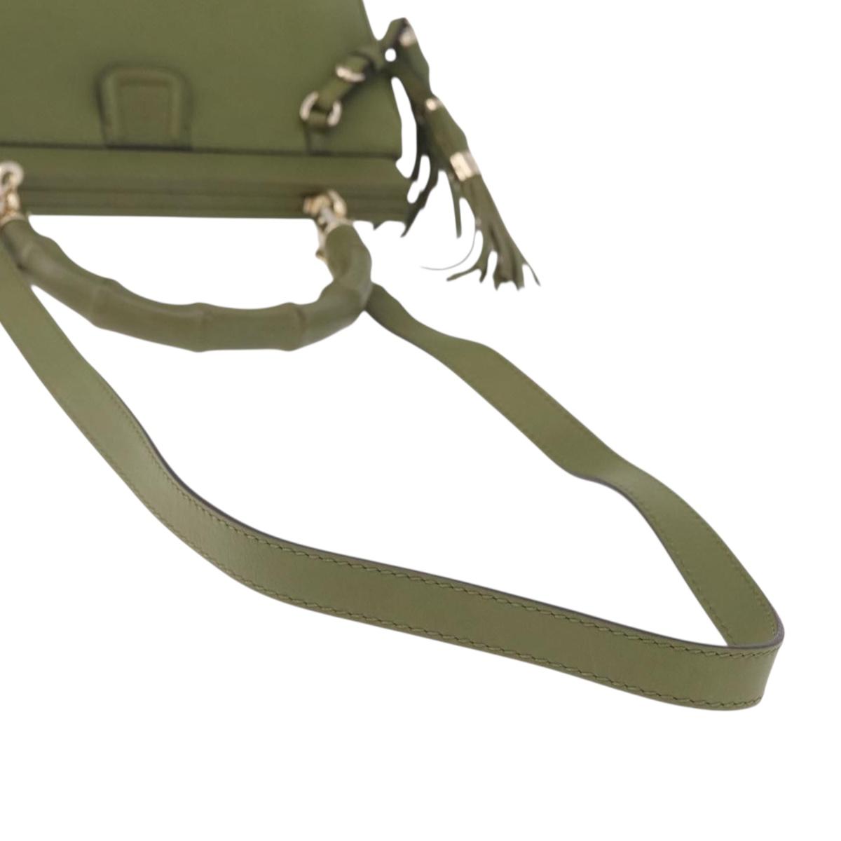 GUCCI Bamboo Hand Bag Leather 2way Khaki Gold Tone 308385 Auth BA16277A