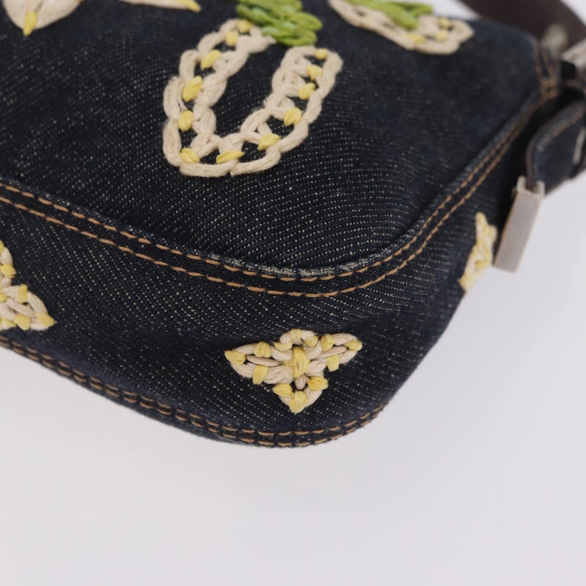 FENDI Mamma Baguette Shoulder Bag Denim Navy Silver Auth BA16282SAM