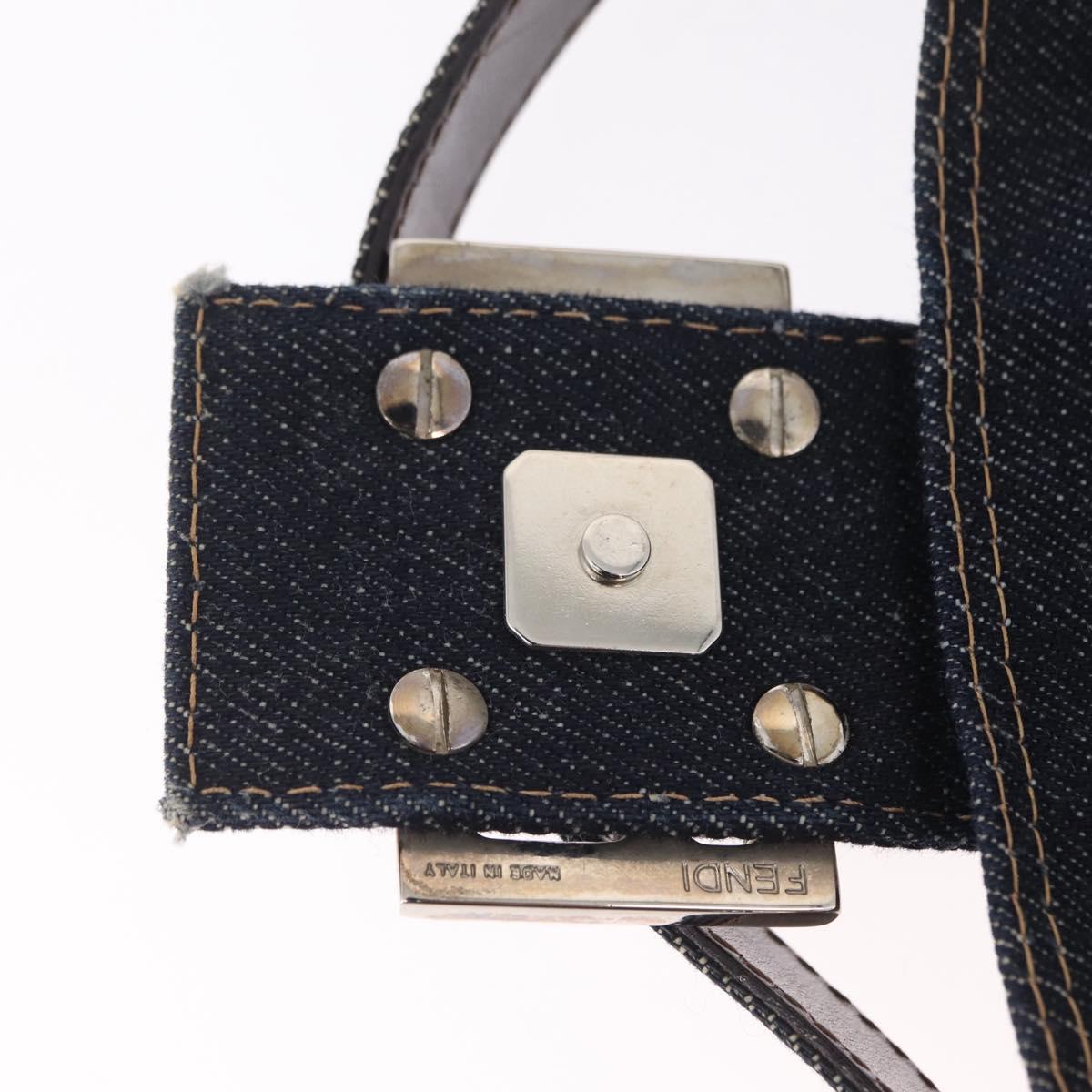 FENDI Mamma Baguette Shoulder Bag Denim Navy Silver Auth BA16282SAM