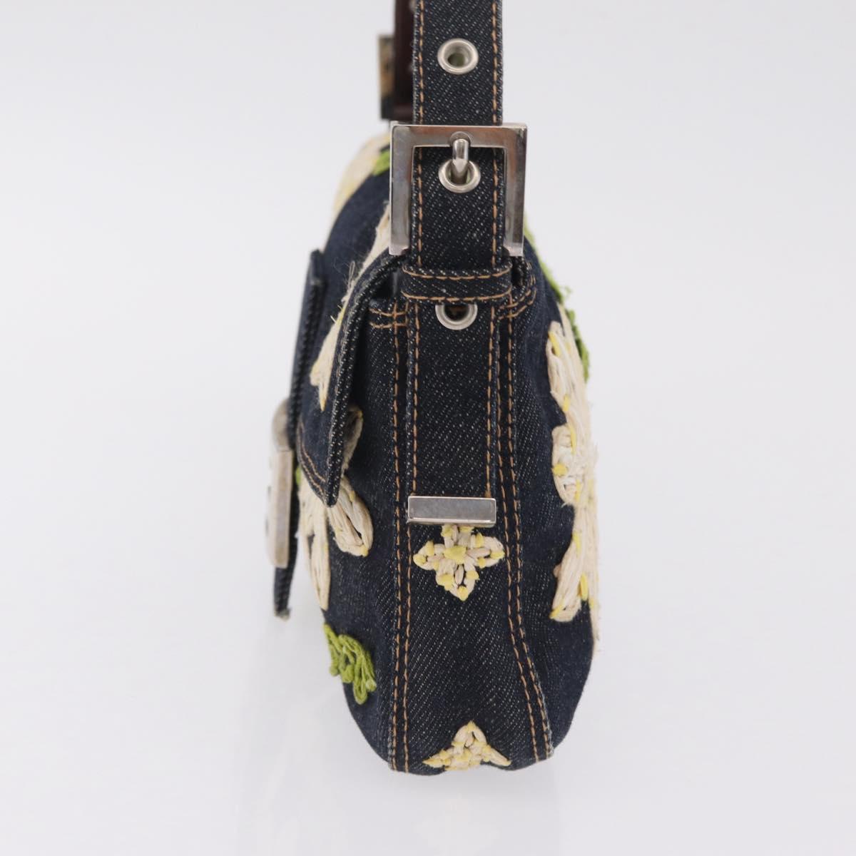 FENDI Mamma Baguette Shoulder Bag Denim Navy Silver Auth BA16282SAM
