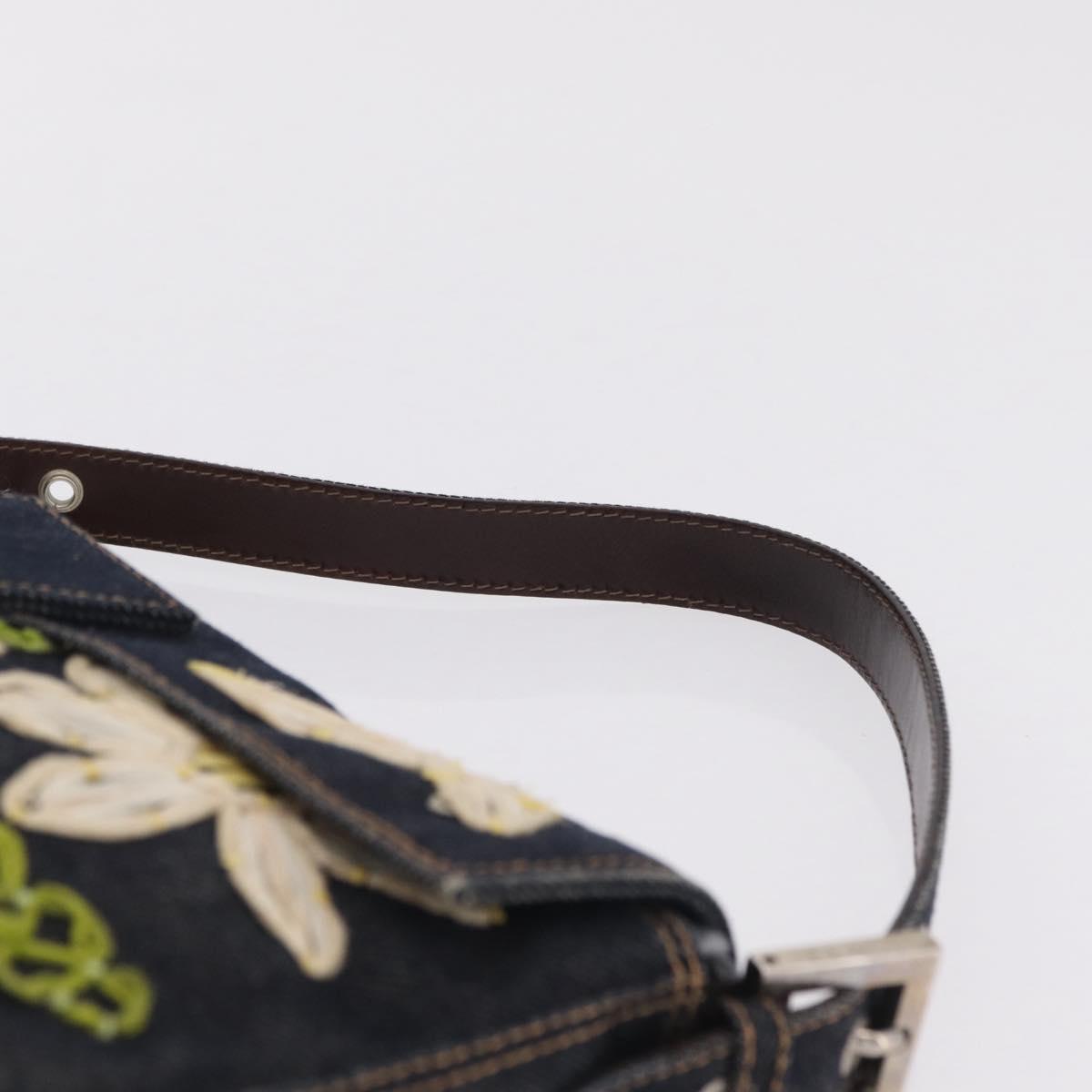 FENDI Mamma Baguette Shoulder Bag Denim Navy Silver Auth BA16282SAM