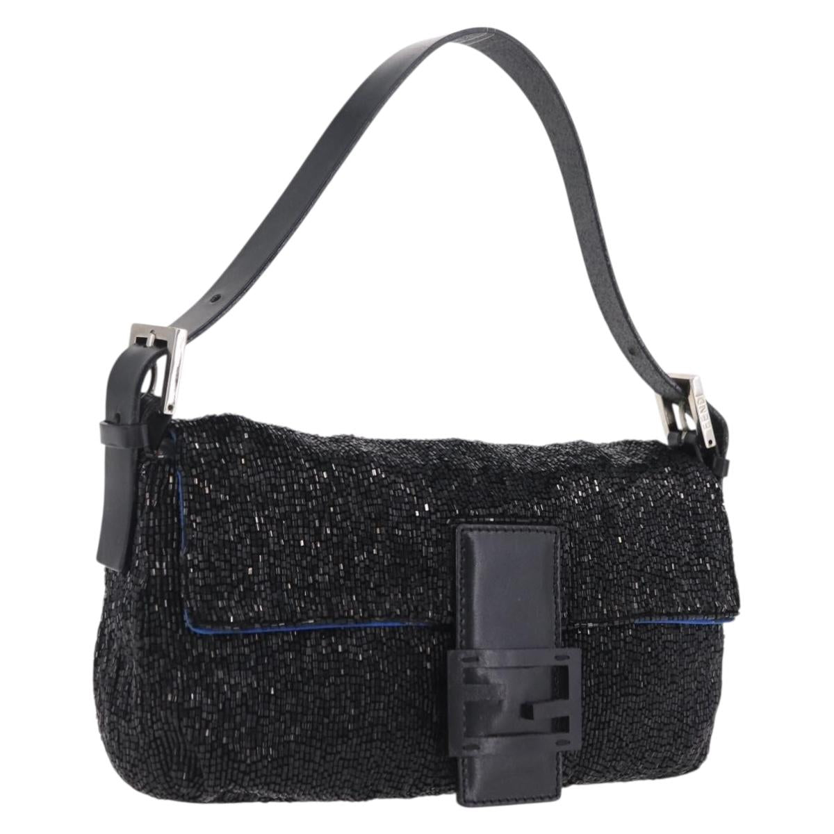 FENDI Mamma Baguette Shoulder Bag Beads Black Silver Auth BA16285SAM