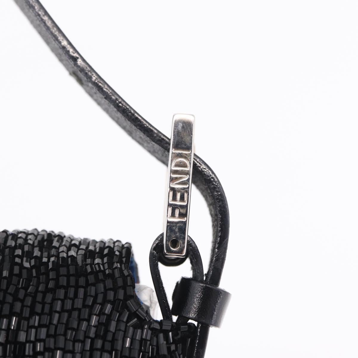 FENDI Mamma Baguette Shoulder Bag Beads Black Silver Auth BA16285SAM