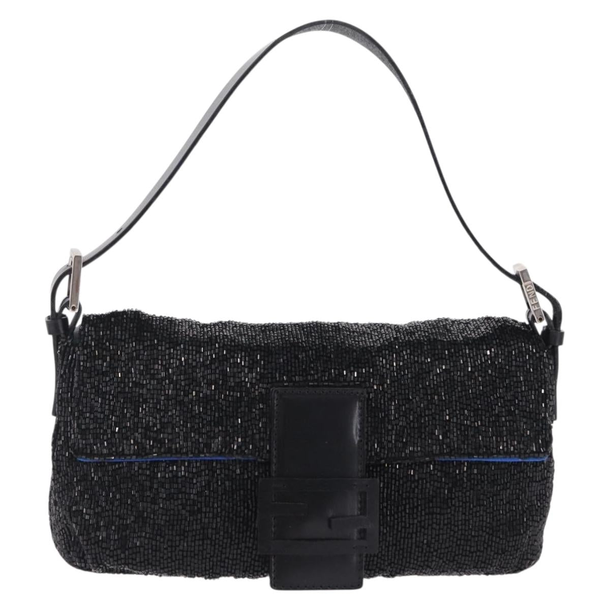 FENDI Mamma Baguette Shoulder Bag Beads Black Silver Auth BA16285SAM