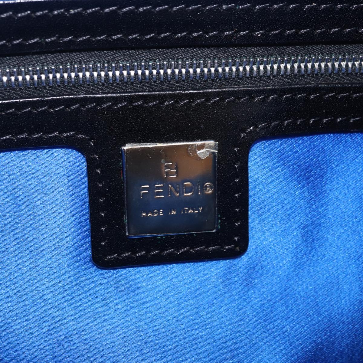 FENDI Mamma Baguette Shoulder Bag Beads Black Silver Auth BA16285SAM