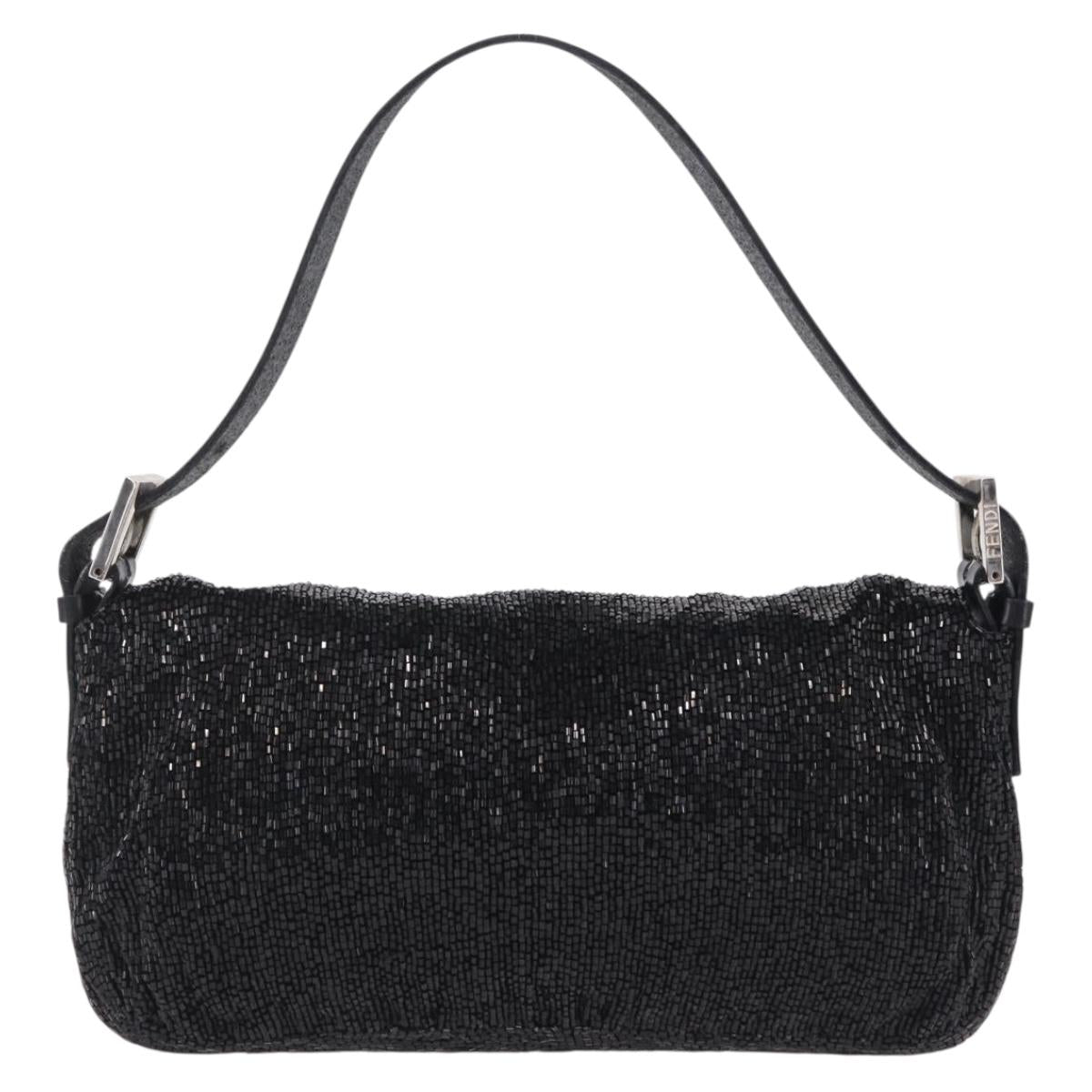 FENDI Mamma Baguette Shoulder Bag Beads Black Silver Auth BA16285SAM