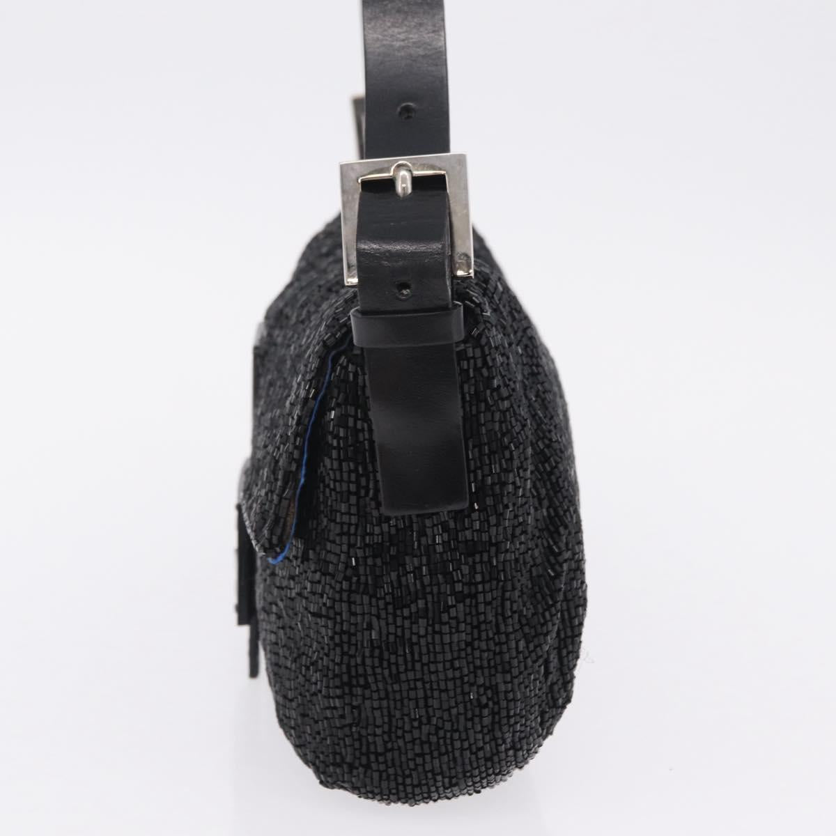 FENDI Mamma Baguette Shoulder Bag Beads Black Silver Auth BA16285SAM