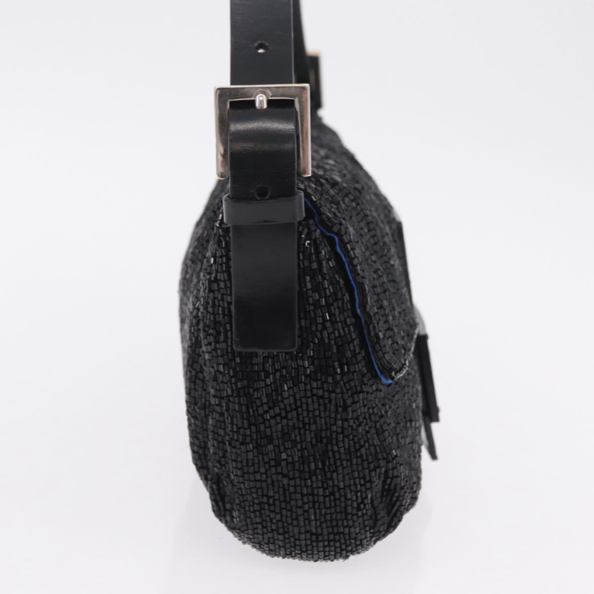 FENDI Mamma Baguette Shoulder Bag Beads Black Silver Auth BA16285SAM