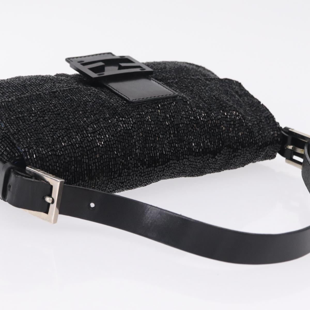 FENDI Mamma Baguette Shoulder Bag Beads Black Silver Auth BA16285SAM