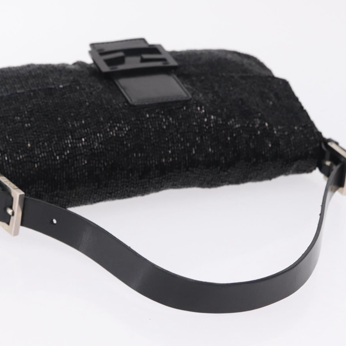 FENDI Mamma Baguette Shoulder Bag Beads Black Silver Auth BA16285SAM