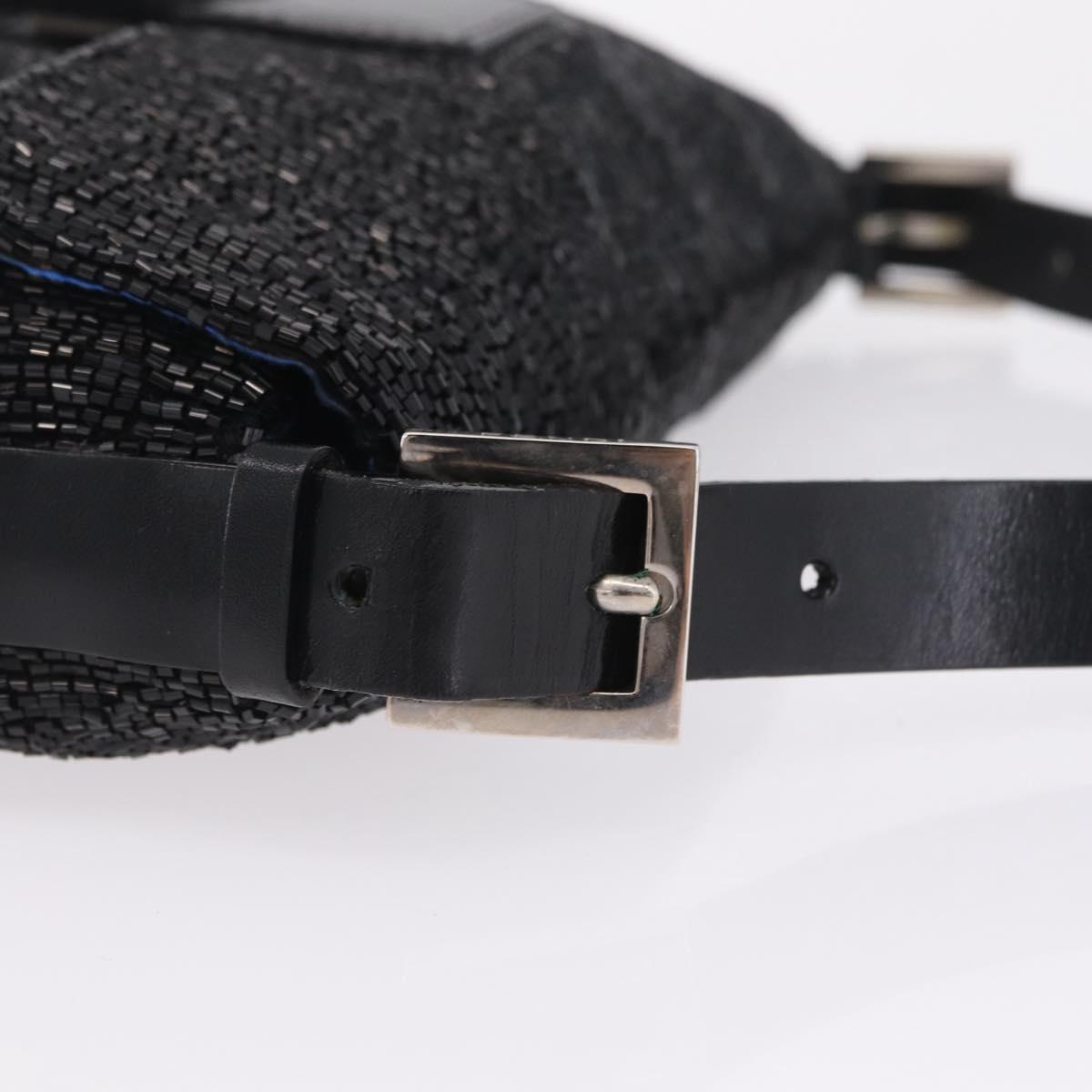FENDI Mamma Baguette Shoulder Bag Beads Black Silver Auth BA16285SAM