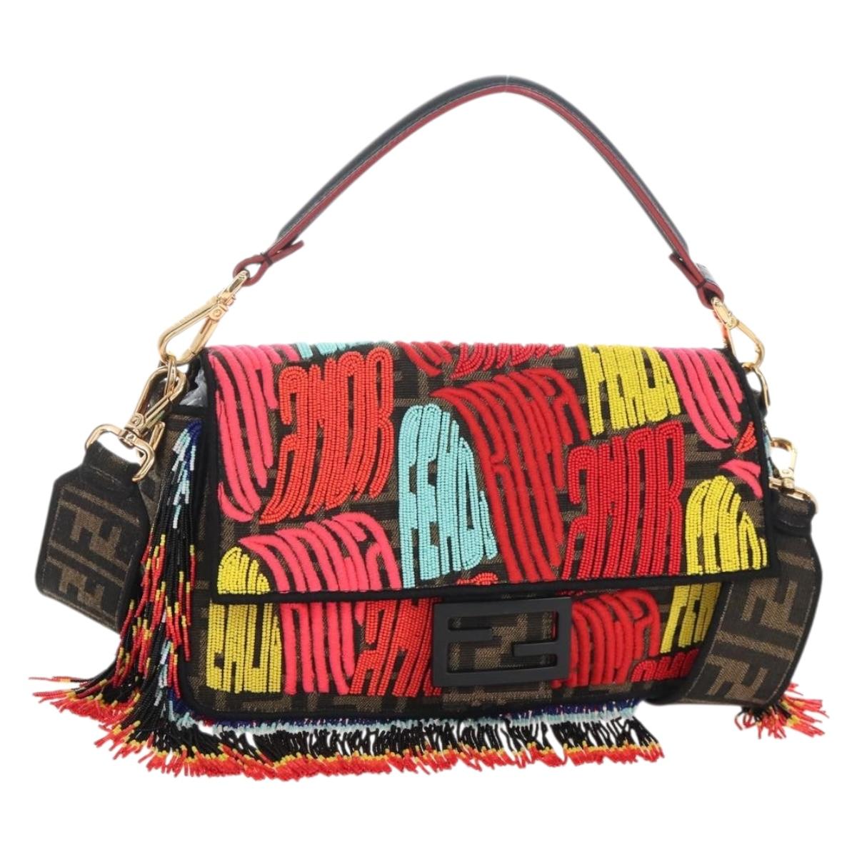FENDI Zucca Canvas Mamma Baguette Shoulder Bag Brown Gold 8BR600 Auth BA16286SM
