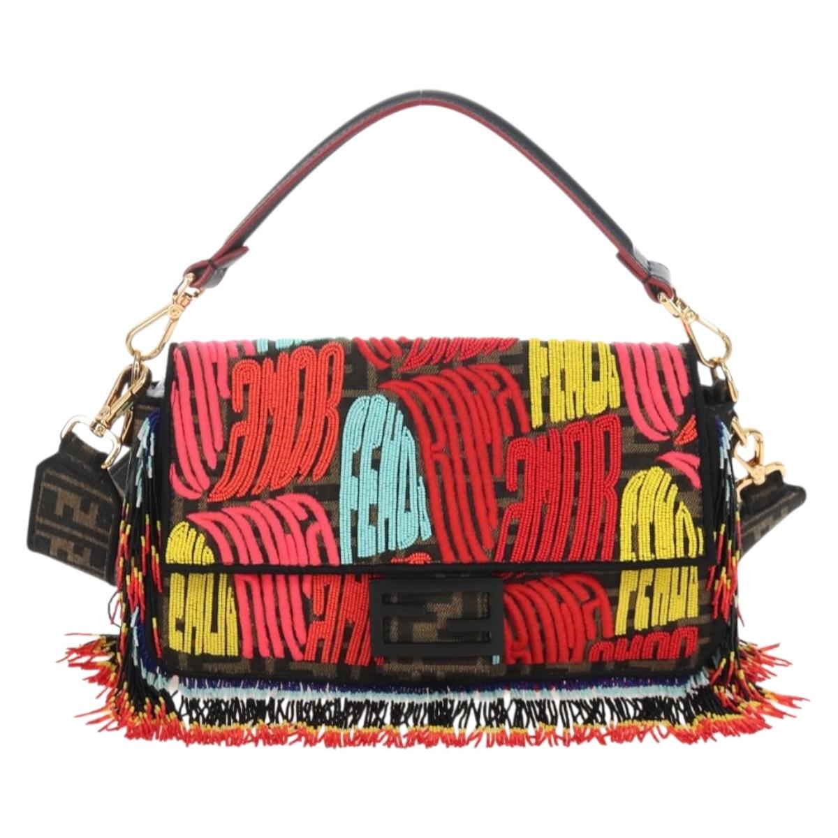 FENDI Zucca Canvas Mamma Baguette Shoulder Bag Brown Gold 8BR600 Auth BA16286SM