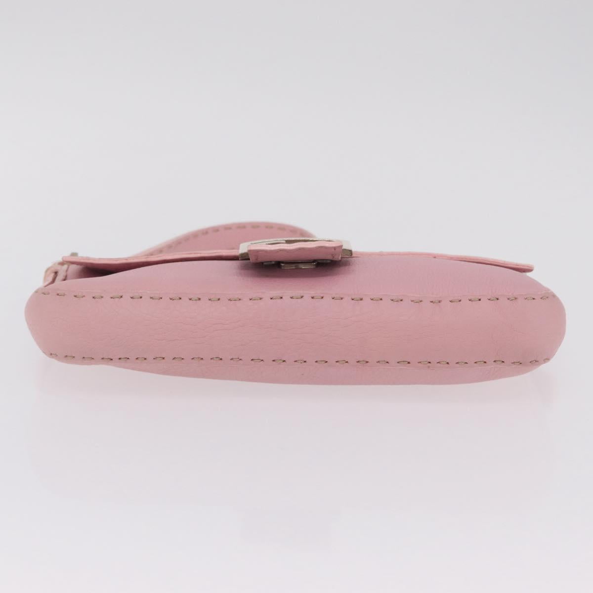 FENDI Selleria Mamma Baguette Shoulder Bag Leather Pink Silver Auth BA16287V
