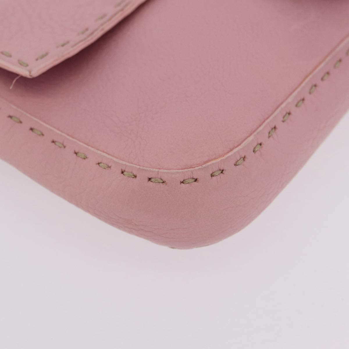 FENDI Selleria Mamma Baguette Shoulder Bag Leather Pink Silver Auth BA16287V