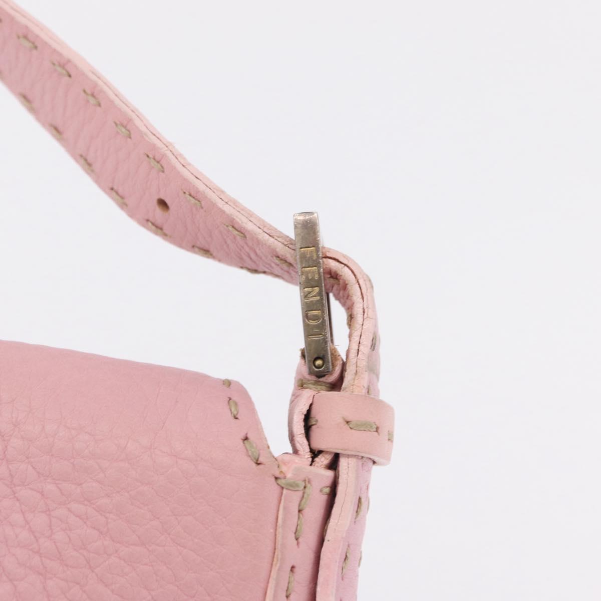 FENDI Selleria Mamma Baguette Shoulder Bag Leather Pink Silver Auth BA16287V