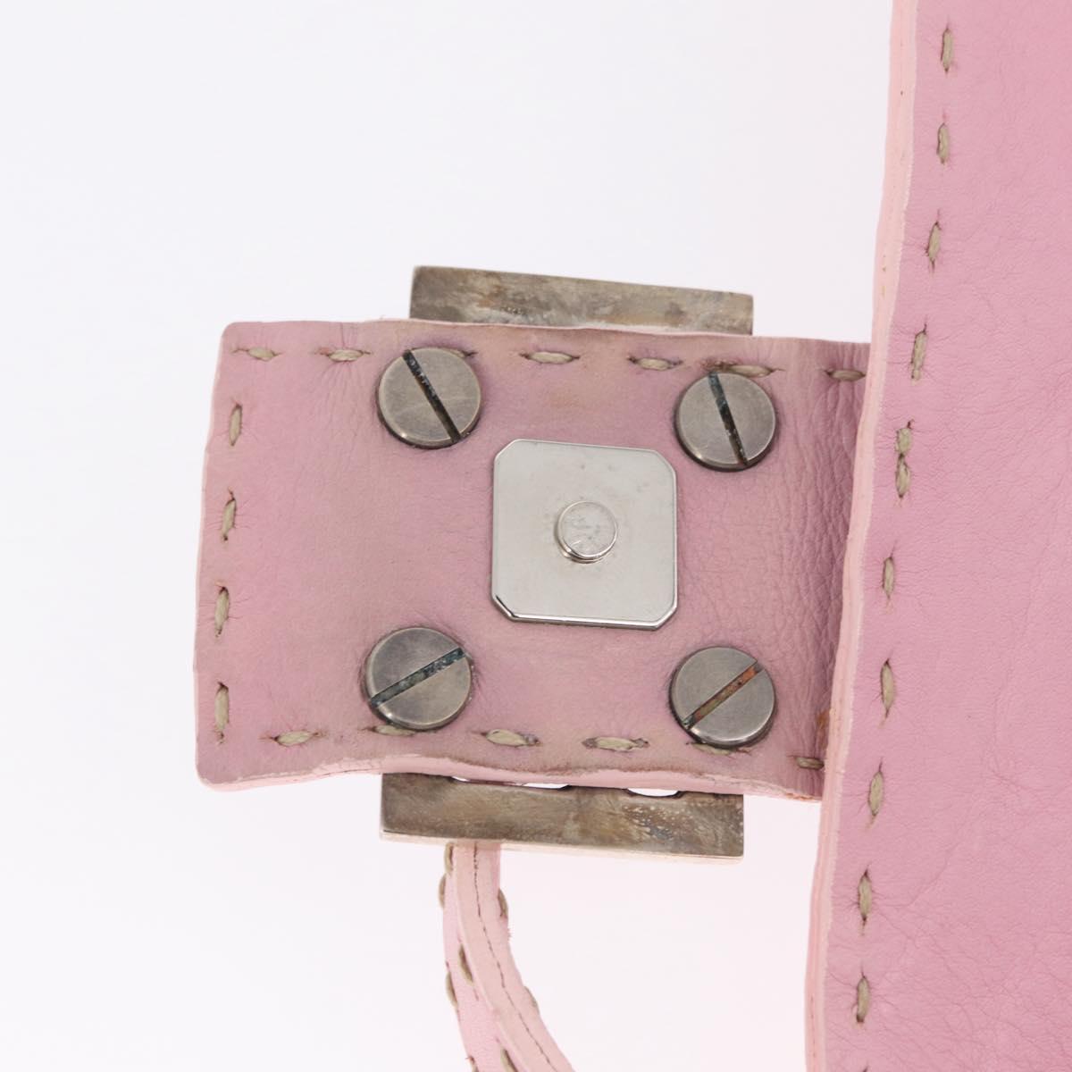 FENDI Selleria Mamma Baguette Shoulder Bag Leather Pink Silver Auth BA16287V