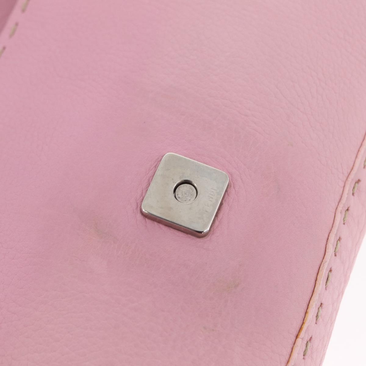 FENDI Selleria Mamma Baguette Shoulder Bag Leather Pink Silver Auth BA16287V