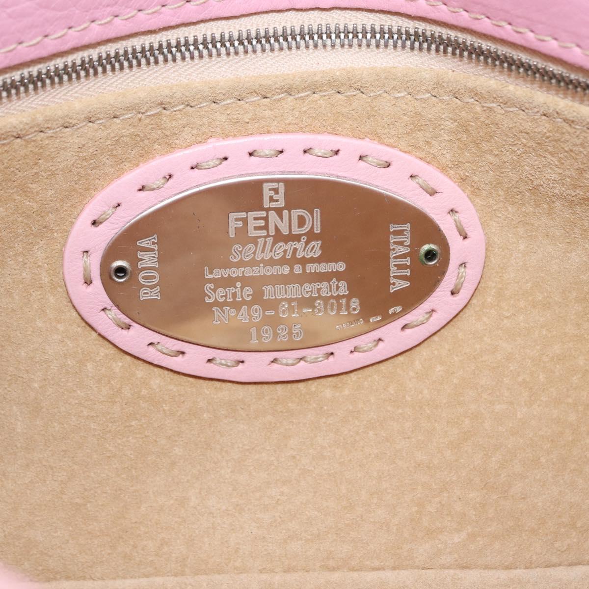 FENDI Selleria Mamma Baguette Shoulder Bag Leather Pink Silver Auth BA16287V