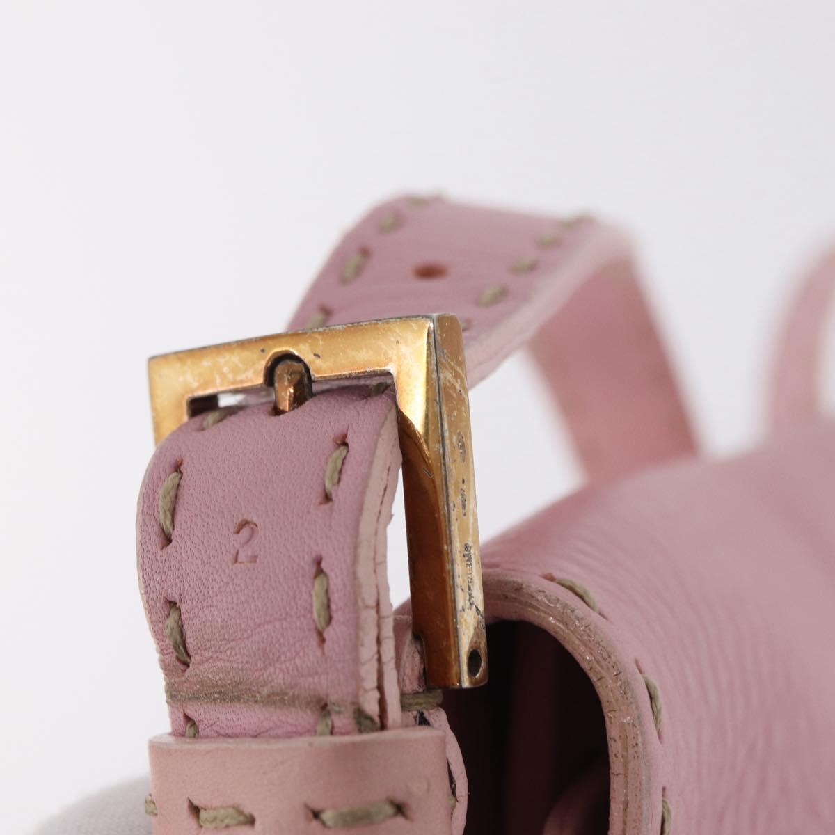 FENDI Selleria Mamma Baguette Shoulder Bag Leather Pink Silver Auth BA16287V