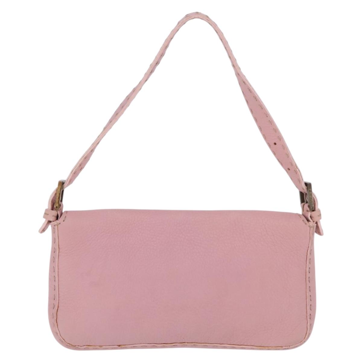FENDI Selleria Mamma Baguette Shoulder Bag Leather Pink Silver Auth BA16287V