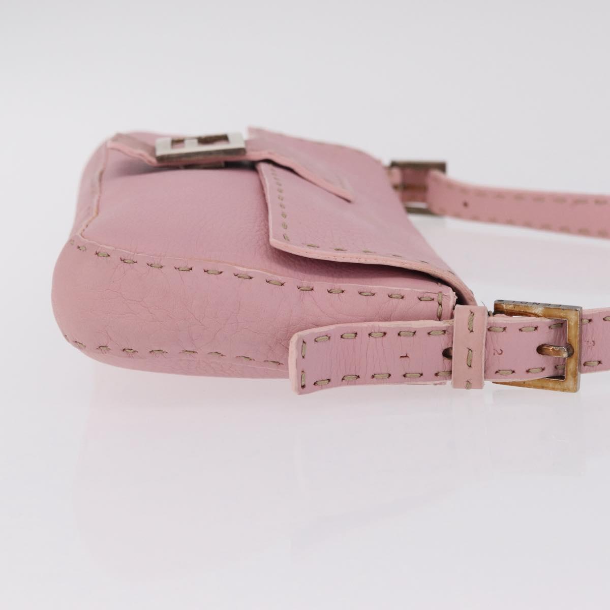 FENDI Selleria Mamma Baguette Shoulder Bag Leather Pink Silver Auth BA16287V