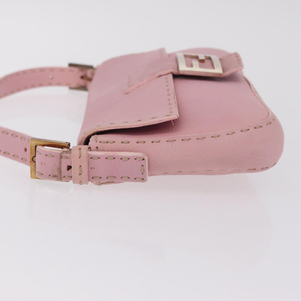 FENDI Selleria Mamma Baguette Shoulder Bag Leather Pink Silver Auth BA16287V