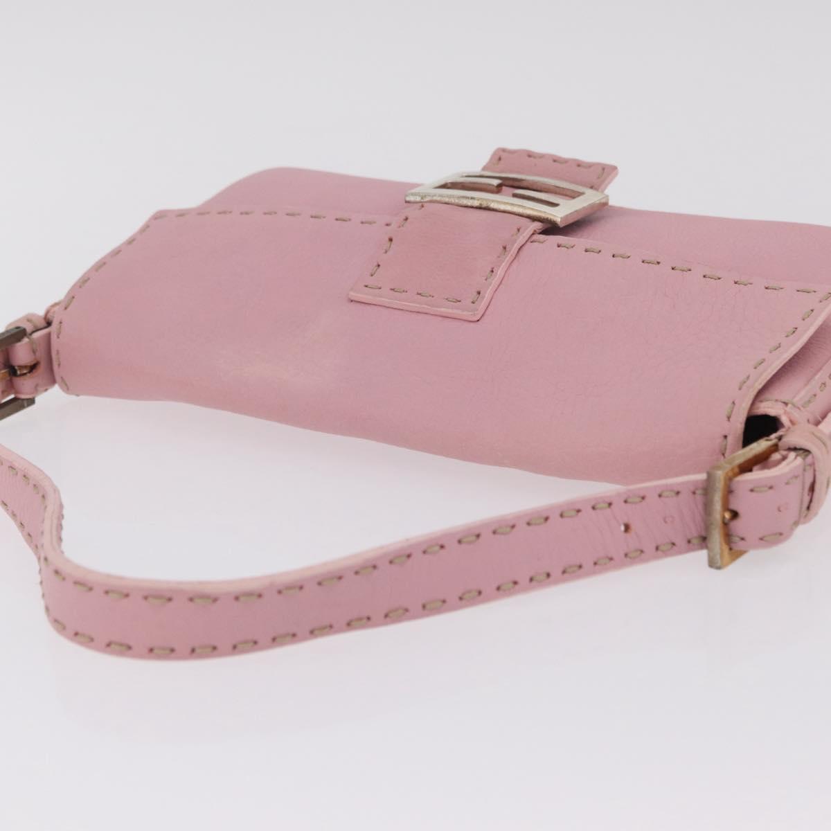 FENDI Selleria Mamma Baguette Shoulder Bag Leather Pink Silver Auth BA16287V