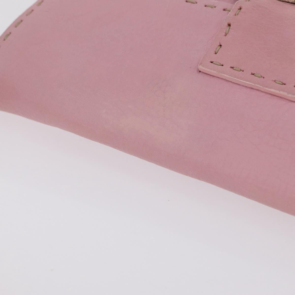FENDI Selleria Mamma Baguette Shoulder Bag Leather Pink Silver Auth BA16287V