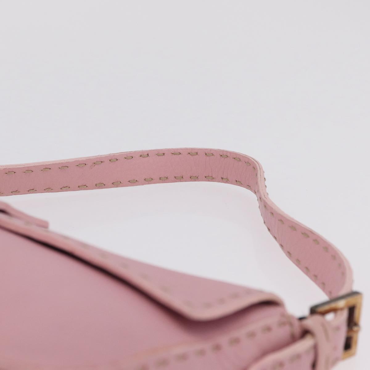 FENDI Selleria Mamma Baguette Shoulder Bag Leather Pink Silver Auth BA16287V