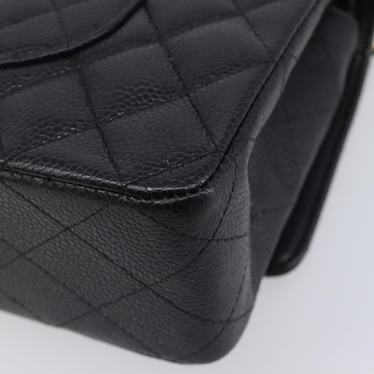 CHANEL Matelasse 25 Chain Shoulder Bag Caviar Skin Black Gold CC Auth BA16288SM